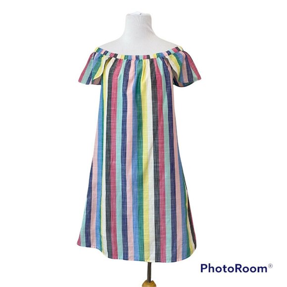 J Crew Factory Off Shoulder Striped Cotton Spring Summer Dress Size 6 - Picture 1 of 5